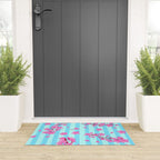 Blue Retro Stripes Sakura Floral Welcome Mat Gallery Image 3