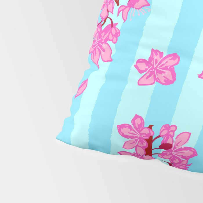 Blue Retro Stripes Sakura Floral Pillow Sham Gallery Image 4