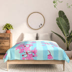 Blue Retro Stripes Sakura Floral Comforter Gallery Image 3