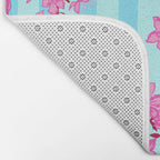 Blue Retro Stripes Sakura Floral Bath Mat Gallery Image 2