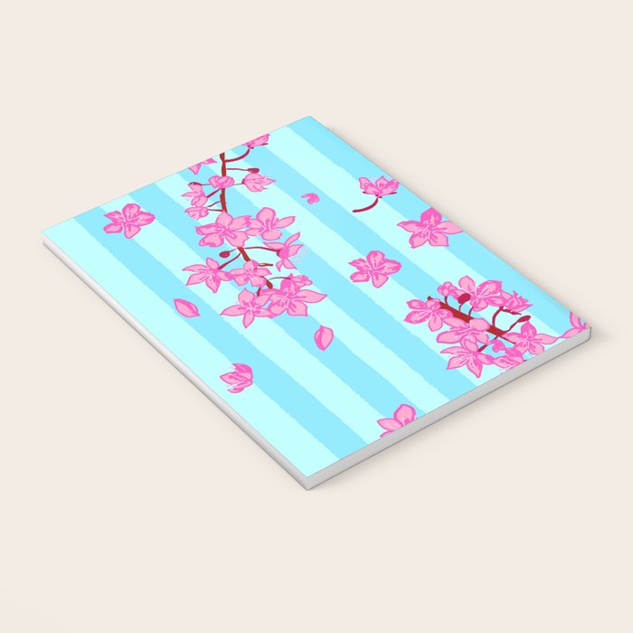 Blue Retro Stripes Sakura Floral Notebook Gallery Image 3