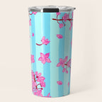 Blue Retro Stripes Sakura Floral Travel Mug Gallery Image 1
