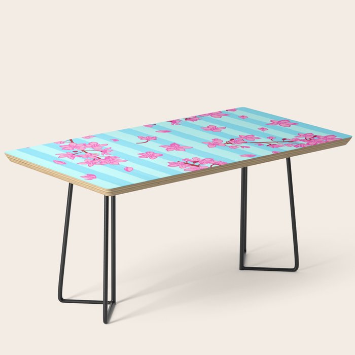 Blue Retro Stripes Sakura Floral Coffee Table Gallery Image 1