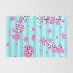 Blue Retro Stripes Sakura Floral Rug Gallery Image 2