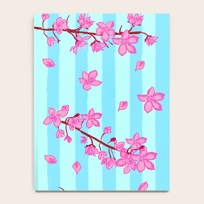 Blue Retro Stripes Sakura Floral Notebook Gallery Image 4