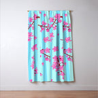 Blue Retro Stripes Sakura Floral Window Curtain Gallery Image 3