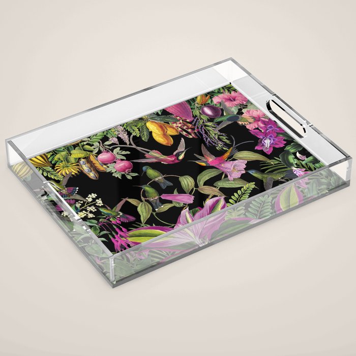 Hidden Exotic Hummingbird Paradise Black Acrylic Tray Gallery Image 1