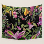 Hidden Exotic Hummingbird Paradise Black Wall Tapestry Gallery Image 4