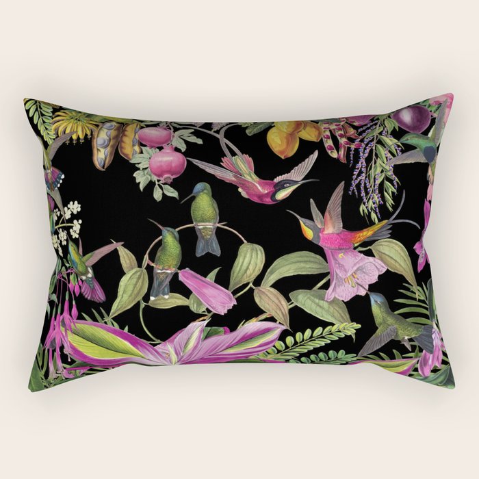 Hidden Exotic Hummingbird Paradise Black Rectangular Pillow Gallery Image 2