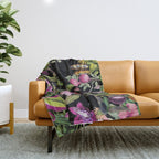 Hidden Exotic Hummingbird Paradise Black Throw Blanket Gallery Image 1