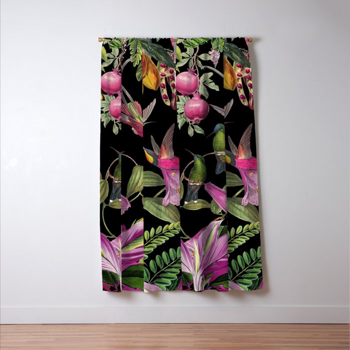 Hidden Exotic Hummingbird Paradise Black Window Curtain Gallery Image 3