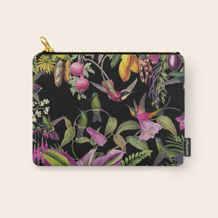 Hidden Exotic Hummingbird Paradise Black Carry All Pouch Gallery Image 1