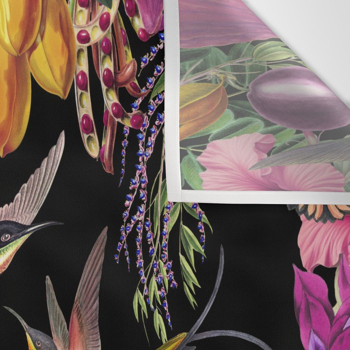 Hidden Exotic Hummingbird Paradise Black Wall Tapestry Gallery Image 3