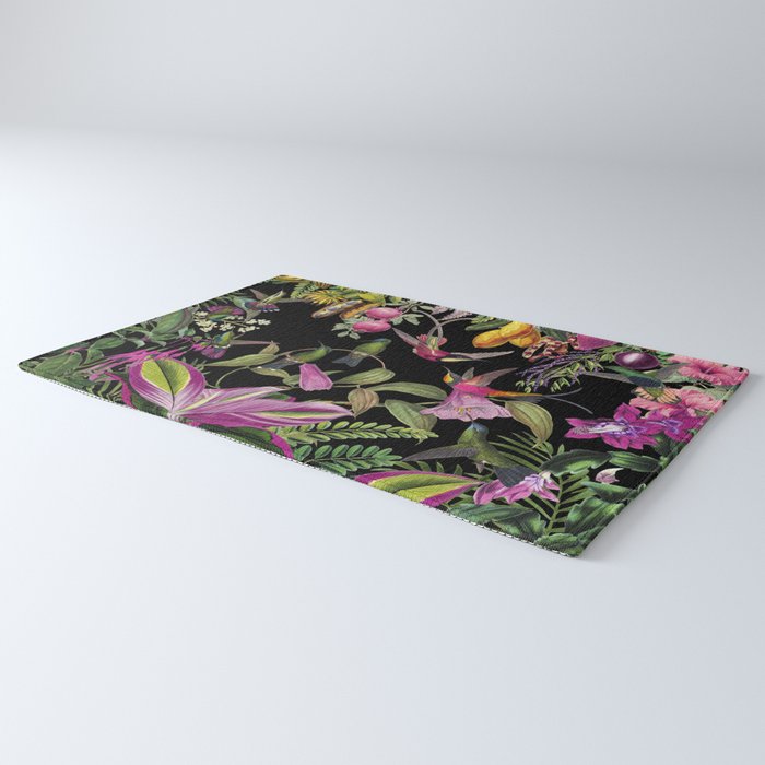 Hidden Exotic Hummingbird Paradise Black Rug Gallery Image 3