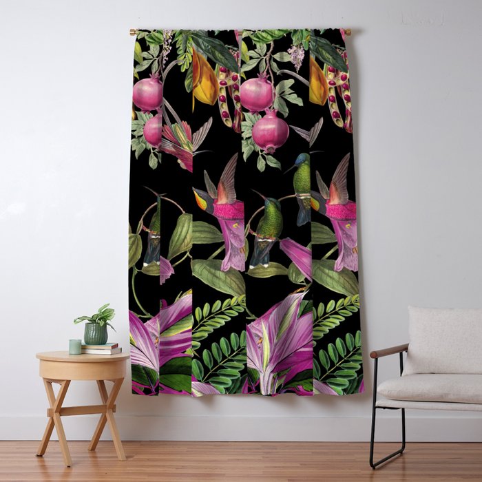 Hidden Exotic Hummingbird Paradise Black Window Curtain Gallery Image 5