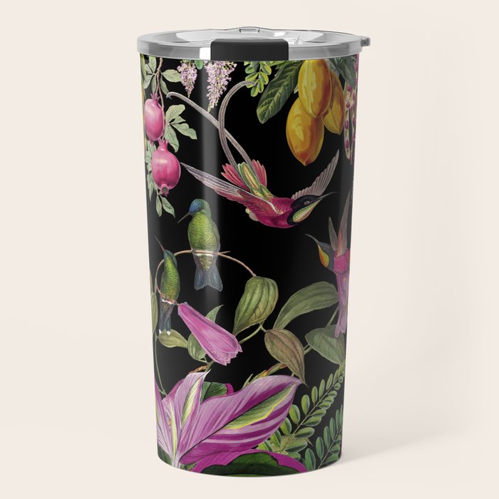 Hidden Exotic Hummingbird Paradise Black Travel Mug Gallery Image 1