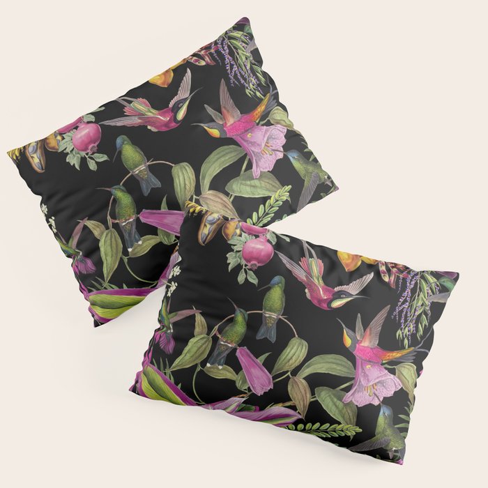 Hidden Exotic Hummingbird Paradise Black Pillow Sham Gallery Image 3