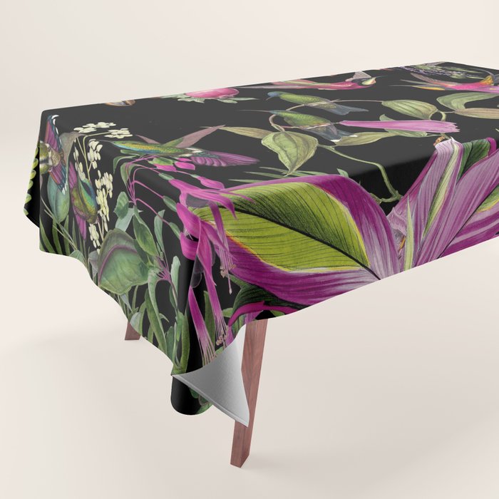 Hidden Exotic Hummingbird Paradise Black Tablecloth Gallery Image 1