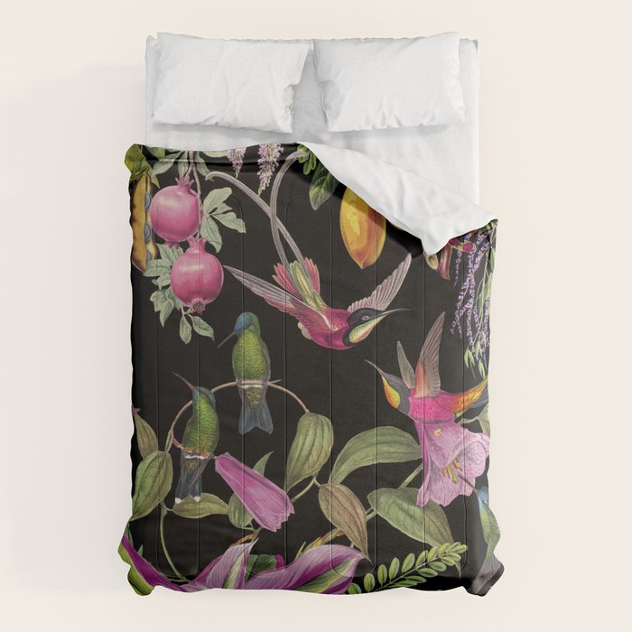 Hidden Exotic Hummingbird Paradise Black Comforter Gallery Image 1