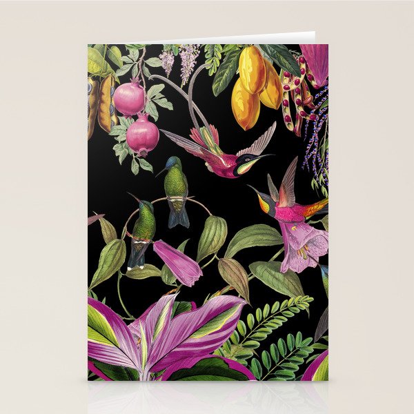 Hidden Exotic Hummingbird Paradise Black Stationery Card Gallery Image 1