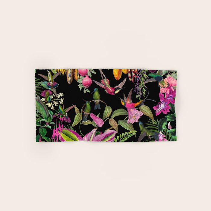 Hidden Exotic Hummingbird Paradise Black Bath Towel Gallery Image 1