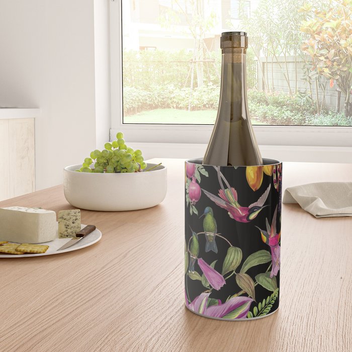 Hidden Exotic Hummingbird Paradise Black Wine Chiller Gallery Image 4