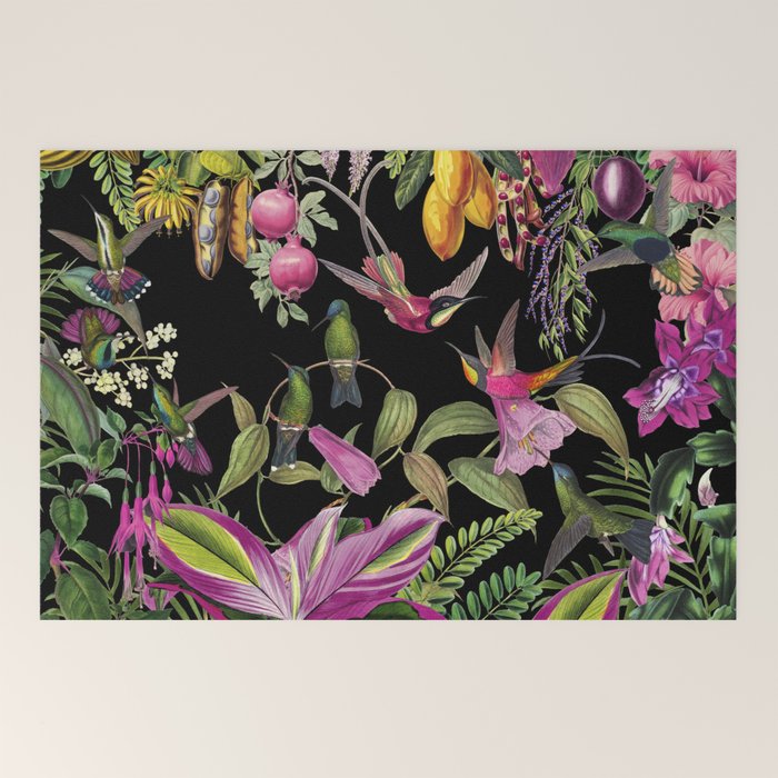 Hidden Exotic Hummingbird Paradise Black Welcome Mat Gallery Image 2