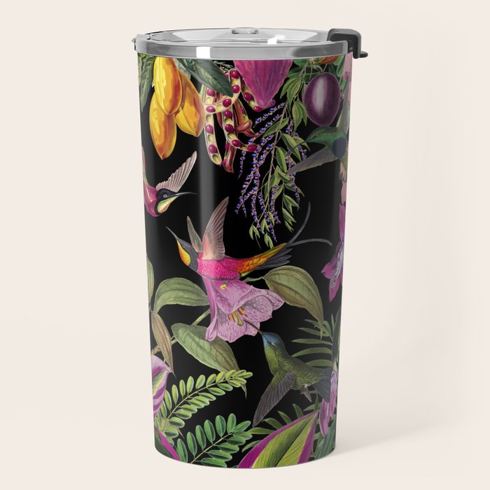 Hidden Exotic Hummingbird Paradise Black Travel Mug Gallery Image 2