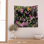 Hidden Exotic Hummingbird Paradise Black Wall Tapestry Gallery Image 2