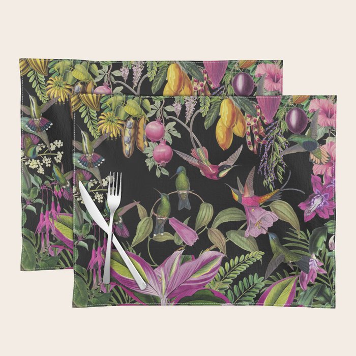 Hidden Exotic Hummingbird Paradise Black Placemat Gallery Image 1
