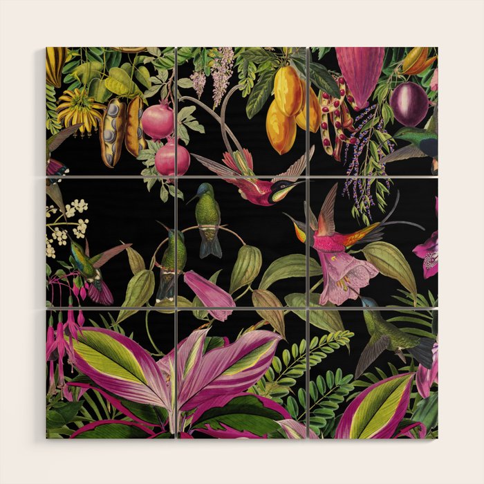 Hidden Exotic Hummingbird Paradise Black Wood Wall Art Gallery Image 1