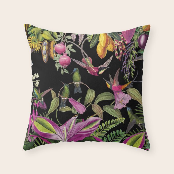 Hidden Exotic Hummingbird Paradise Black Throw Pillow Gallery Image 6