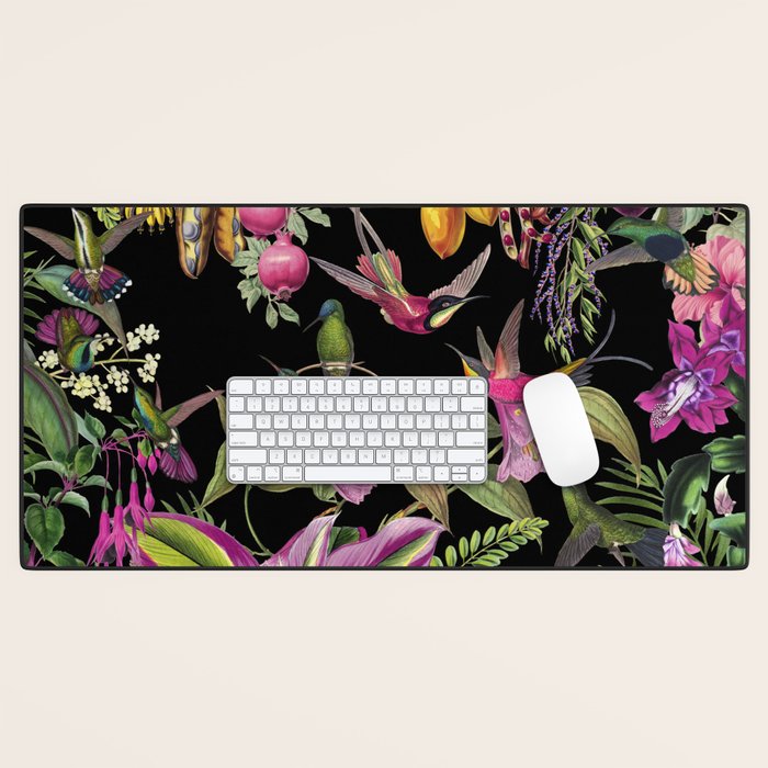Hidden Exotic Hummingbird Paradise Black Desk Mat Gallery Image 1