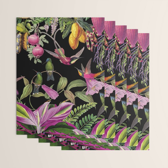 Hidden Exotic Hummingbird Paradise Black Wrapping Paper Gallery Image 3