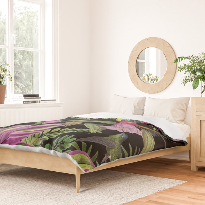 Hidden Exotic Hummingbird Paradise Black Duvet Cover Gallery Image 2