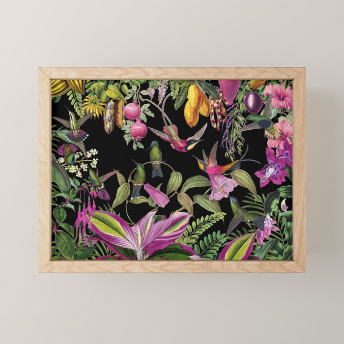 Hidden Exotic Hummingbird Paradise Black Mini Art Print Gallery Image 1