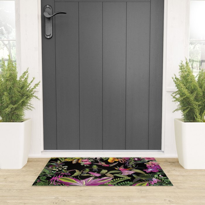 Hidden Exotic Hummingbird Paradise Black Welcome Mat Gallery Image 3