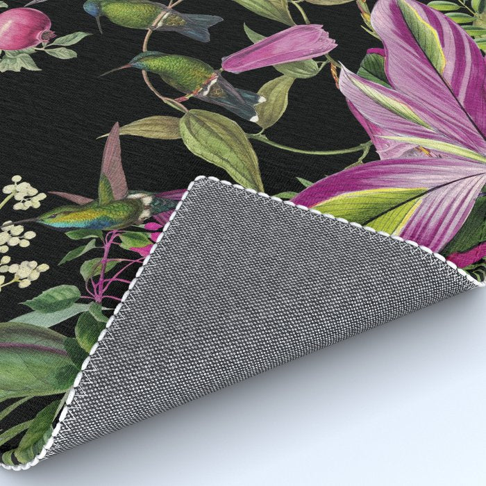 Hidden Exotic Hummingbird Paradise Black Rug Gallery Image 4