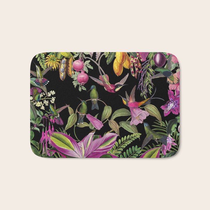 Hidden Exotic Hummingbird Paradise Black Bath Mat Gallery Image 1