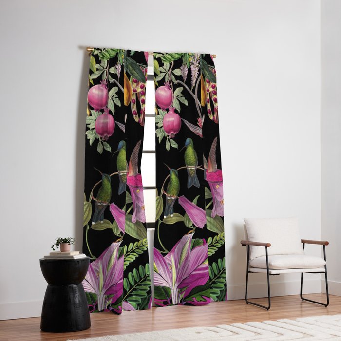 Hidden Exotic Hummingbird Paradise Black Window Curtain Gallery Image 2