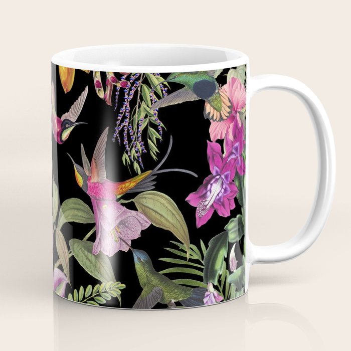 Hidden Exotic Hummingbird Paradise Black Coffee Mug Gallery Image 1