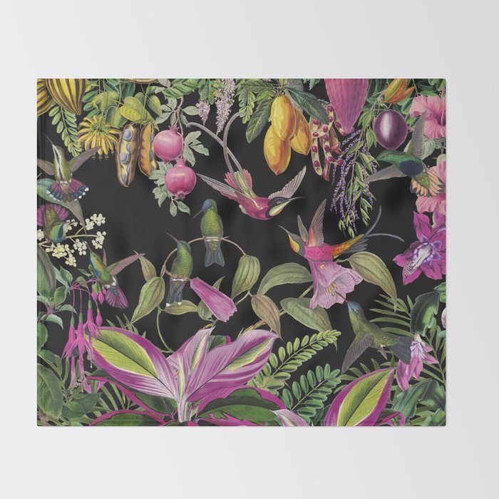 Hidden Exotic Hummingbird Paradise Black Throw Blanket Gallery Image 2