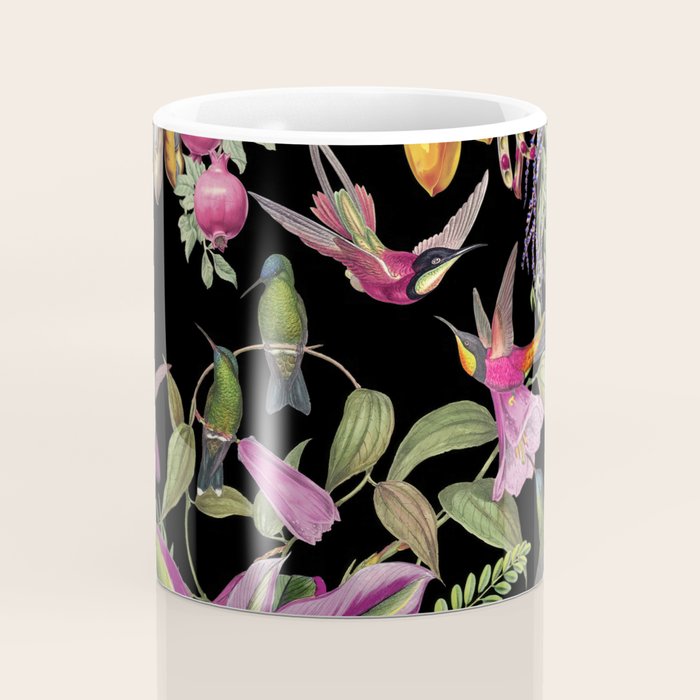 Hidden Exotic Hummingbird Paradise Black Coffee Mug Gallery Image 4