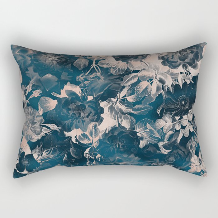 Rustic modern navy blue white gradient floral Rectangular Pillow Gallery Image 2