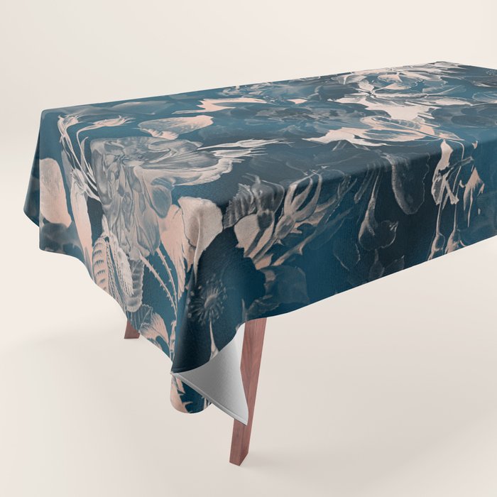 Rustic modern navy blue white gradient floral Tablecloth Gallery Image 1