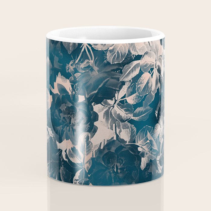 Rustic modern navy blue white gradient floral Coffee Mug Gallery Image 4