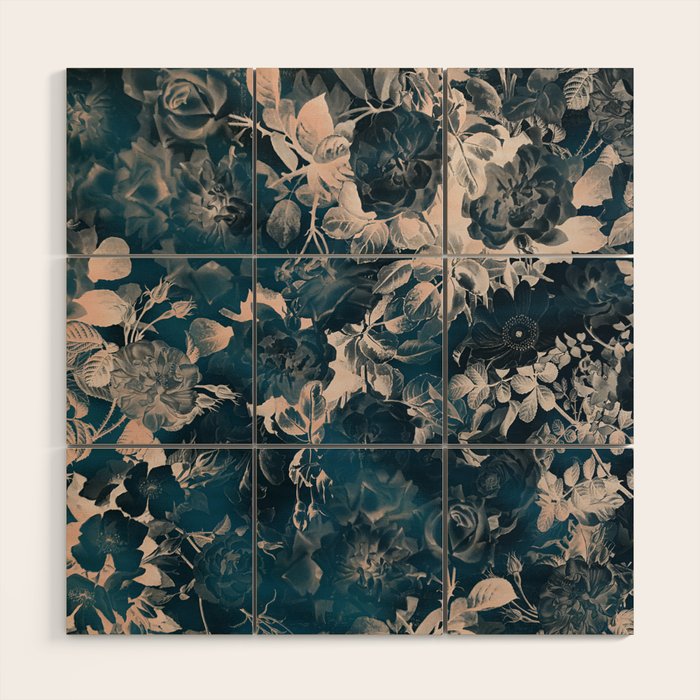 Rustic modern navy blue white gradient floral Wood Wall Art Gallery Image 1