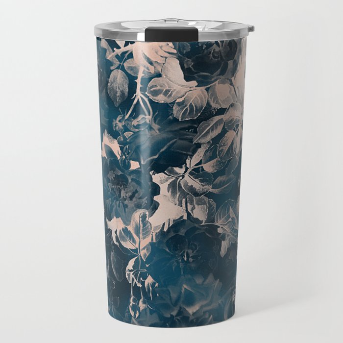 Rustic modern navy blue white gradient floral Travel Mug Gallery Image 1