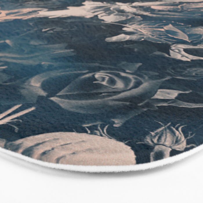 Rustic modern navy blue white gradient floral Bath Mat Gallery Image 3