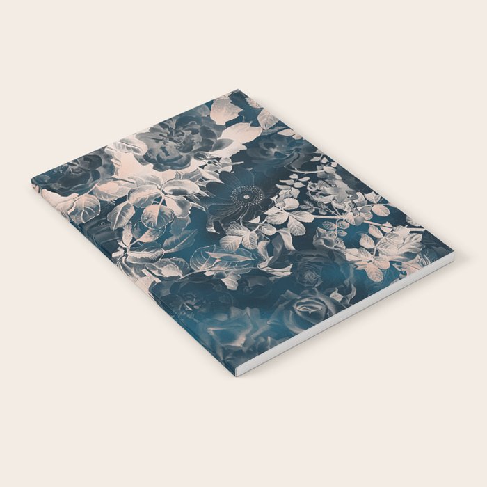 Rustic modern navy blue white gradient floral Notebook Gallery Image 1